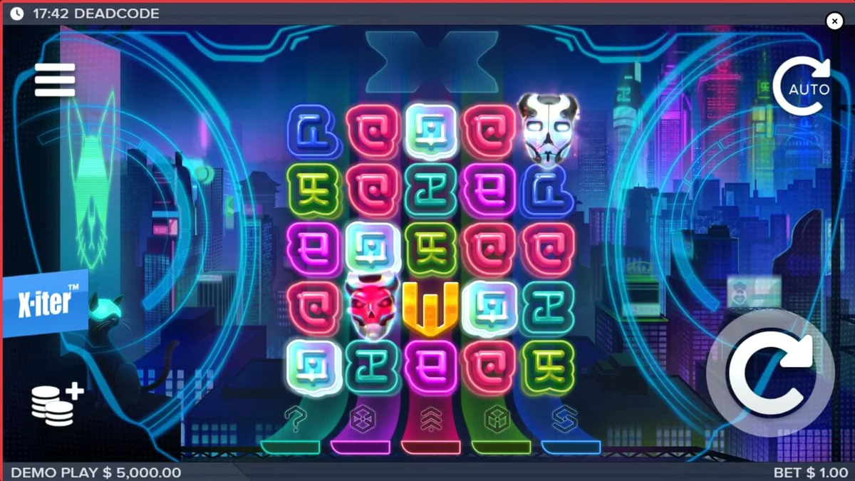 Deadcode স্লট গেমের সাইবারপাঙ্ক থিম এবং গ্লিচ এফেক্ট