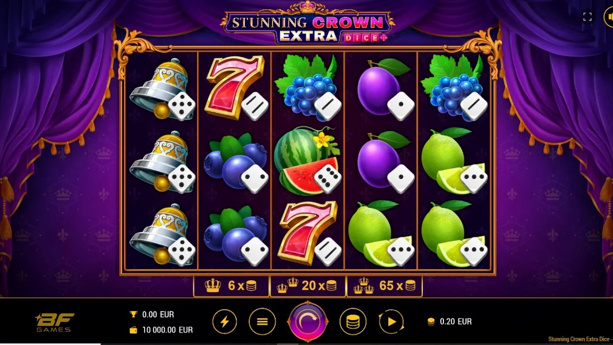Stunning Crown Extra Dice স্লট গেমের রাজকীয় এবং উজ্জ্বল ইন্টারফেস