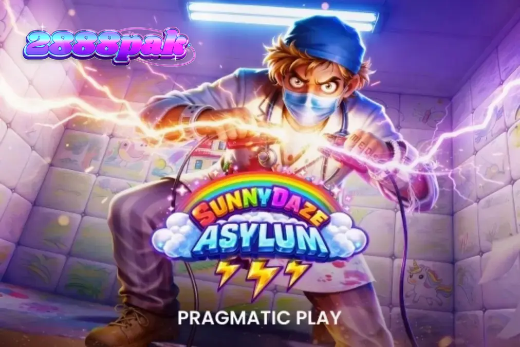 Sunnydaze Asylum স্লটের নিয়ন-থিমযুক্ত ইন্টারফেস এবং পাগলাগারদের পরিবেশের একটি ঝলক।